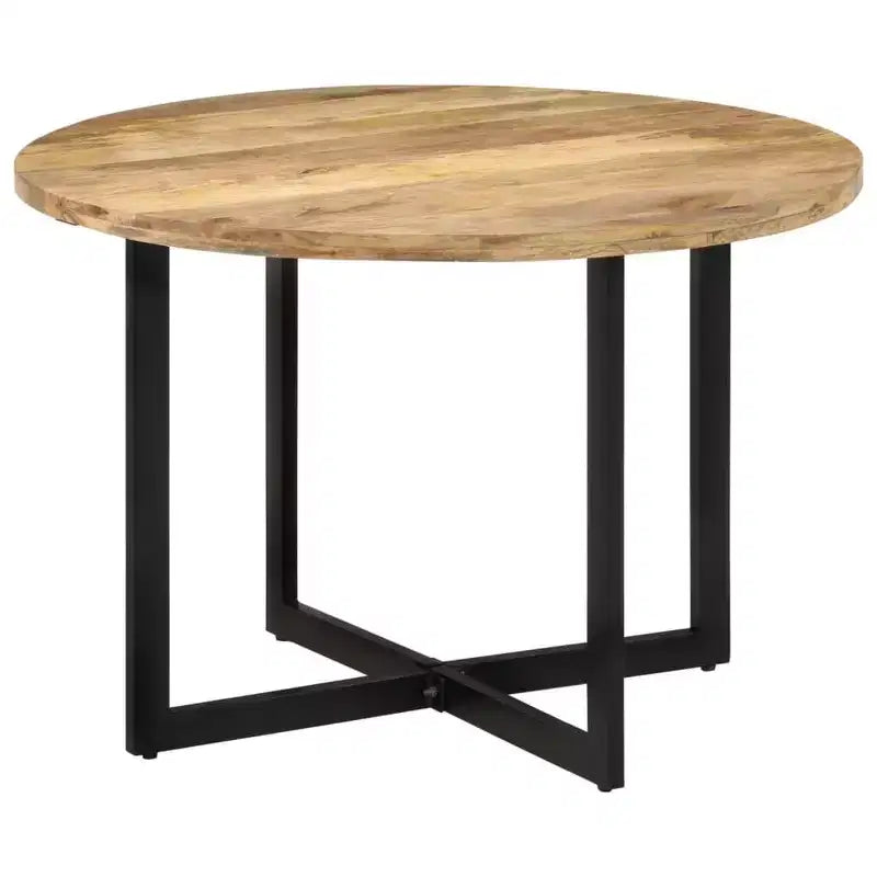 Mango Wood Dining Table with Powder-Coated Iron Frame - Retro Style Versatile Dinner Table, 43.3 Diameter