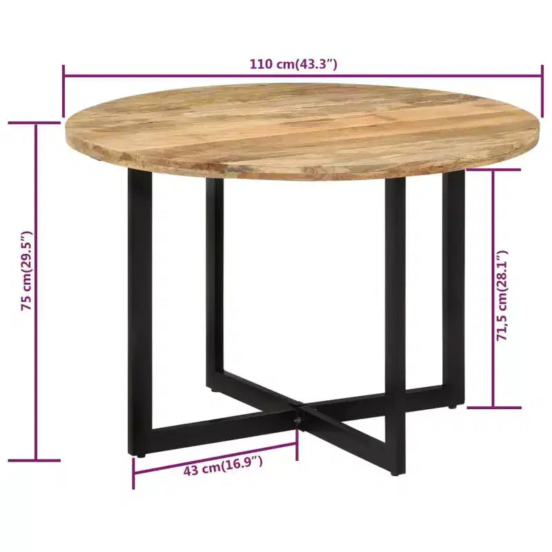Mango Wood Dining Table with Powder-Coated Iron Frame - Retro Style Versatile Dinner Table, 43.3 Diameter