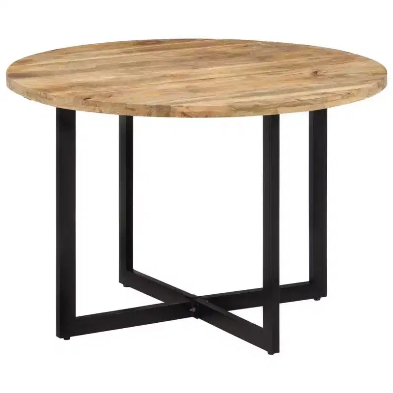 Mango Wood Dining Table with Powder-Coated Iron Frame - Retro Style Versatile Dinner Table, 43.3 Diameter