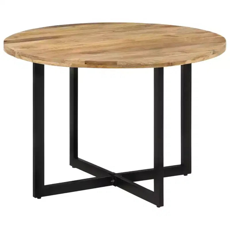 Mango Wood Dining Table with Powder-Coated Iron Frame - Retro Style Versatile Dinner Table, 43.3 Diameter