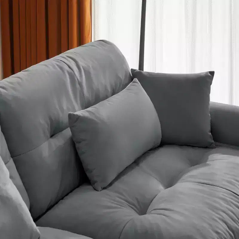 Large Size Modern Two-seater Sofa with Bolstered Armrests,Velvet 2-Seater Sofa With Waist Pillows and Throw Pillowsedroom,Grey