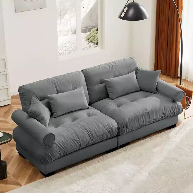 Large Size Modern Two-seater Sofa with Bolstered Armrests,Velvet 2-Seater Sofa With Waist Pillows and Throw Pillowsedroom,Grey