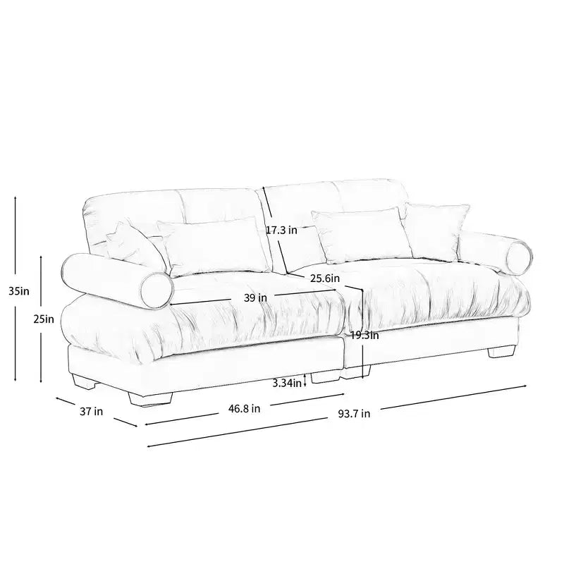 Large Size Modern Two-seater Sofa with Bolstered Armrests,Velvet 2-Seater Sofa With Waist Pillows and Throw Pillowsedroom,Grey