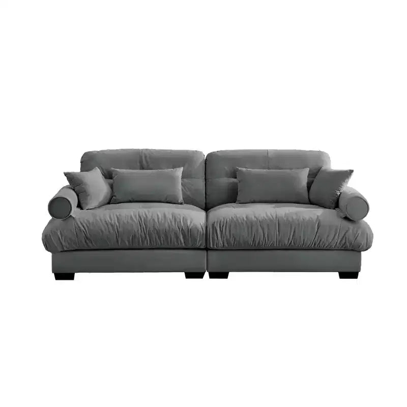 Large Size Modern Two-seater Sofa with Bolstered Armrests,Velvet 2-Seater Sofa With Waist Pillows and Throw Pillowsedroom,Grey