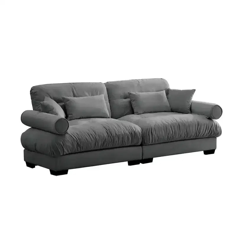 Large Size Modern Two-seater Sofa with Bolstered Armrests,Velvet 2-Seater Sofa With Waist Pillows and Throw Pillowsedroom,Grey