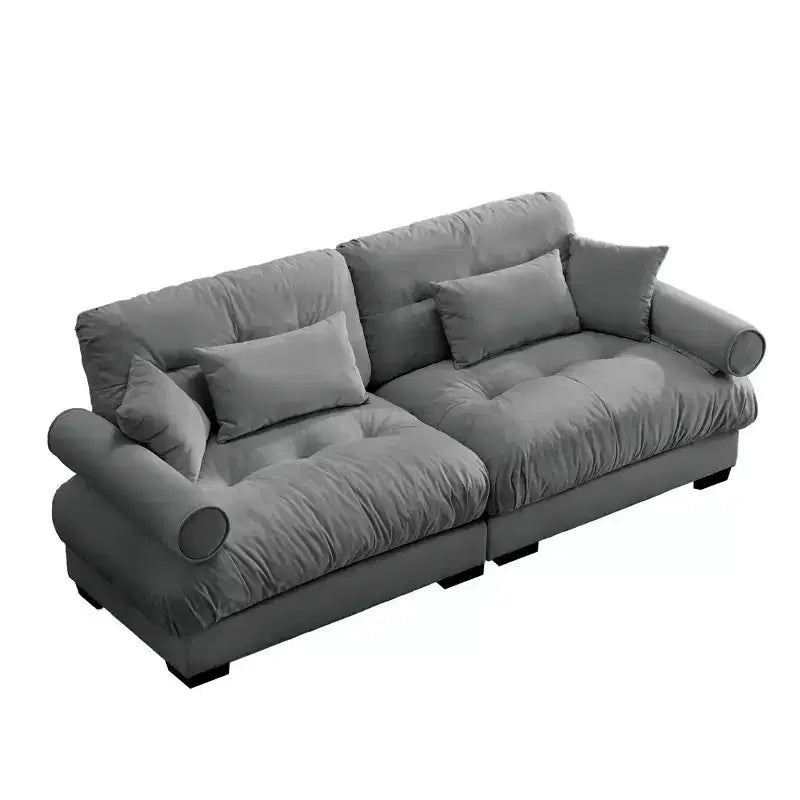 Large Size Modern Two-seater Sofa with Bolstered Armrests,Velvet 2-Seater Sofa With Waist Pillows and Throw Pillowsedroom,Grey