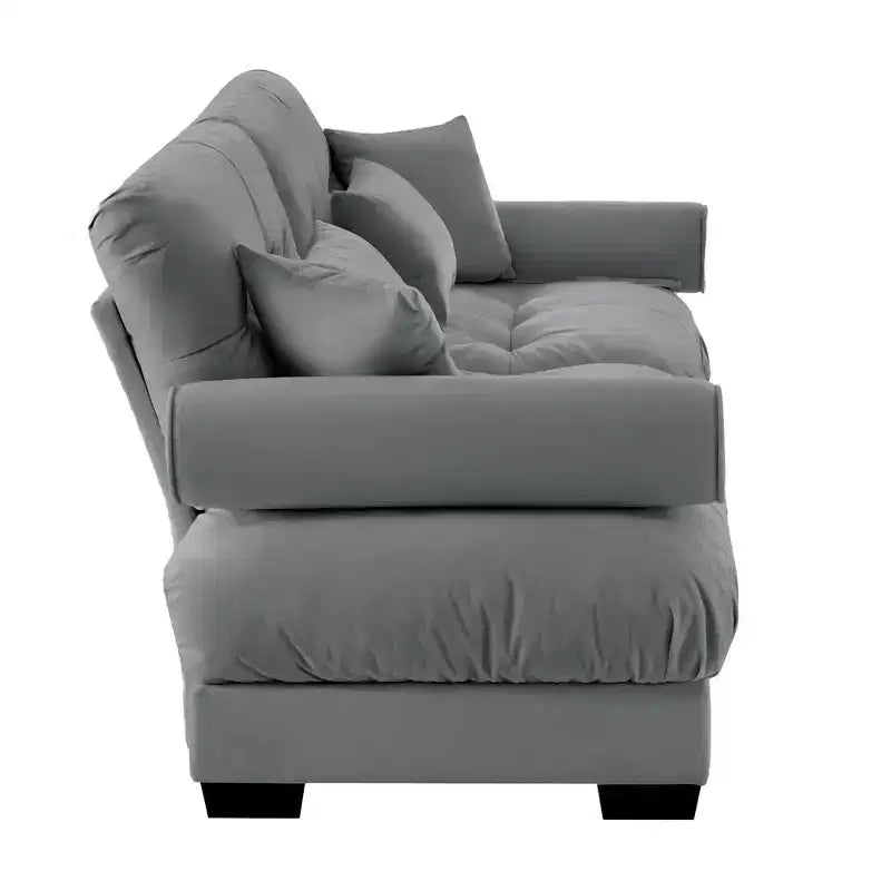 Large Size Modern Two-seater Sofa with Bolstered Armrests,Velvet 2-Seater Sofa With Waist Pillows and Throw Pillowsedroom,Grey