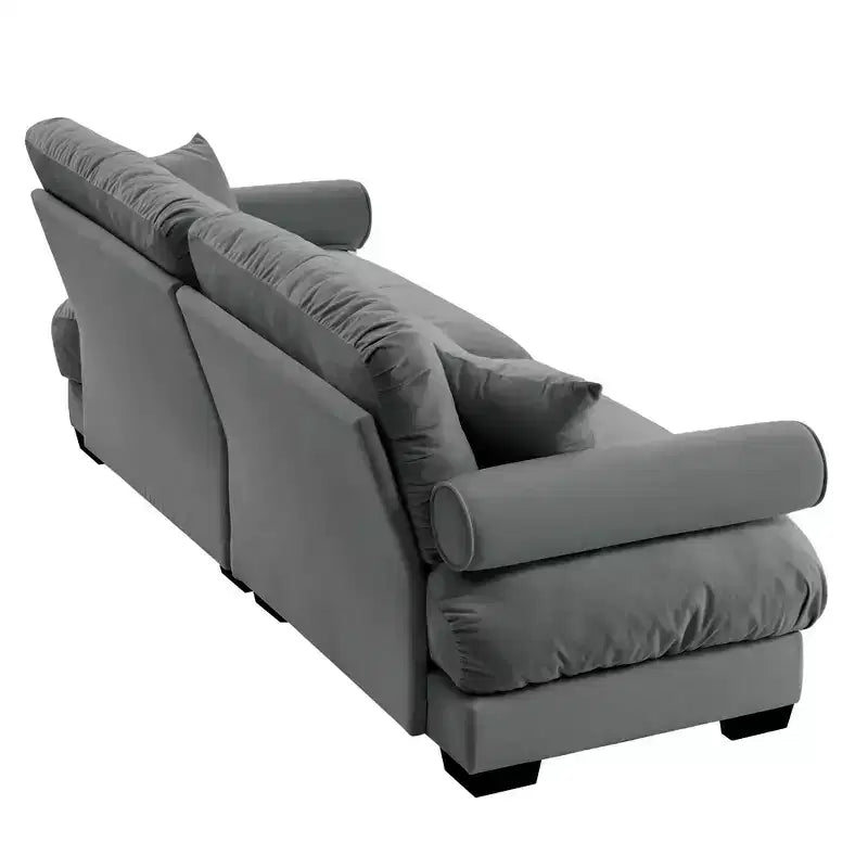 Large Size Modern Two-seater Sofa with Bolstered Armrests,Velvet 2-Seater Sofa With Waist Pillows and Throw Pillowsedroom,Grey