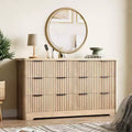 GustoWave Grooved 6 Drawer Dresser, Sturdy Clothing Storage, Natural Wood
