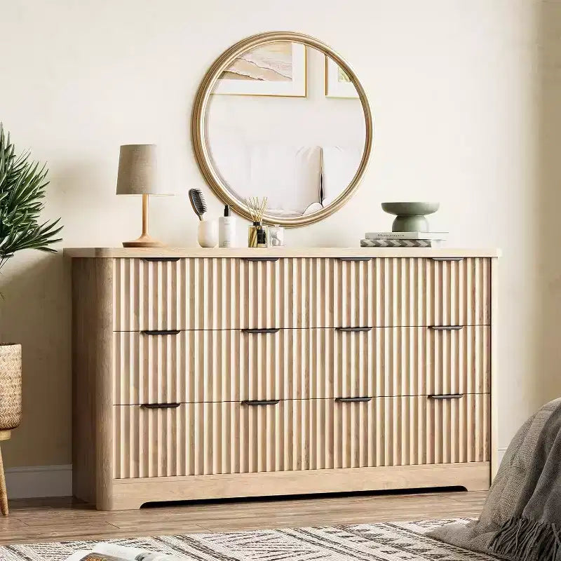 GustoWave Grooved 6 Drawer Dresser, Sturdy Clothing Storage, Natural Wood
