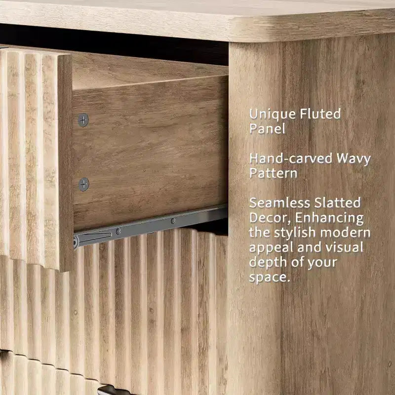 Grooved 6 Drawer Dresser, Sturdy Clothing Storage, Natural Wood