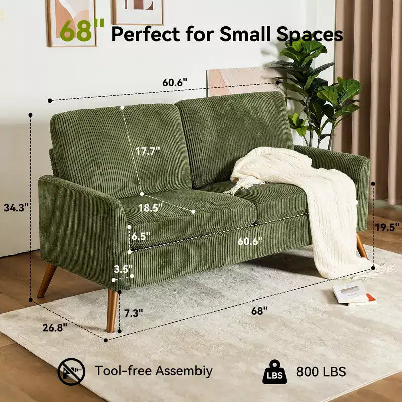 68 Loveseat Sofa, Comfy Couches for Living Room, Mid Century Modern Love Seat Sofa, Tool-Free Setup Small Couches for Bedroom Office