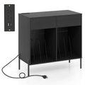 Costway Large Record Player Stand with Charging Station Storage Compartments & 2 Drawers White/Black