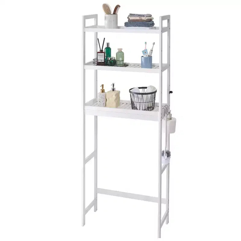 VEVOR Over the Toilet Storage, 3-Tier Adjustable Over Toilet Bathroom Organizer, Bamboo Storage Shelf Rack with 3 Hooks, Fit Most Toilets, White