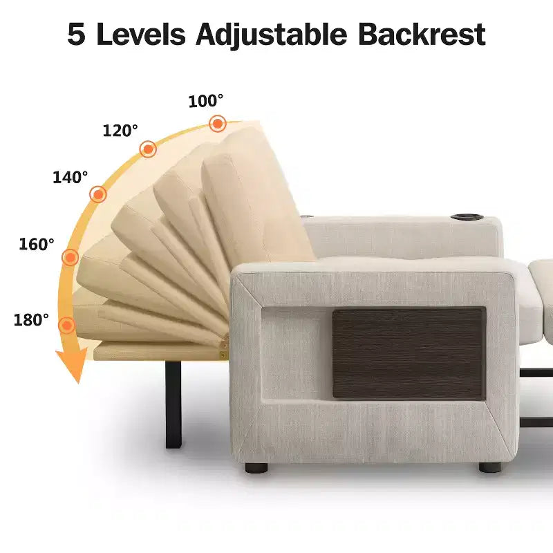 3-In-1 Sleeper Sofa Chair Bed, 42.5 W Convertible Sleeper Chair with Pull Out Bed, USB Charging Ports & Side Table, Cup Holder