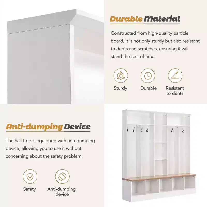 Wide Design Hall Tree with Storage Bench, Minimalist Shoe Cabinet with Cube Storage & Shelves