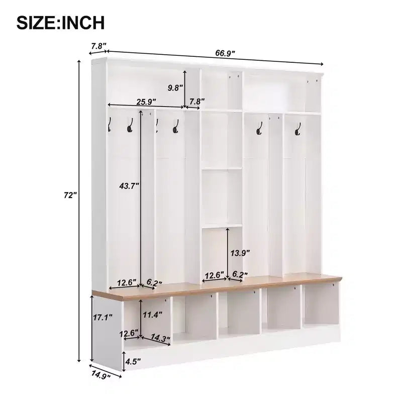 Wide Design Hall Tree with Storage Bench, Minimalist Shoe Cabinet with Cube Storage & Shelves