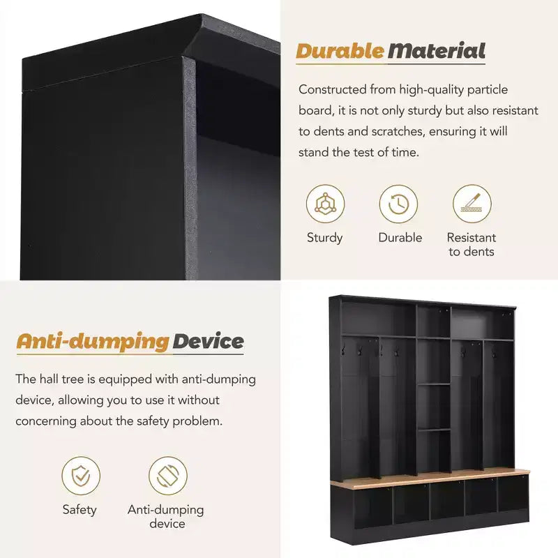 Wide Design Hall Tree with Storage Bench, Minimalist Shoe Cabinet with Cube Storage & Shelves