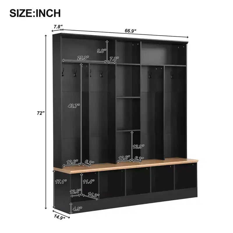 Wide Design Hall Tree with Storage Bench, Minimalist Shoe Cabinet with Cube Storage & Shelves