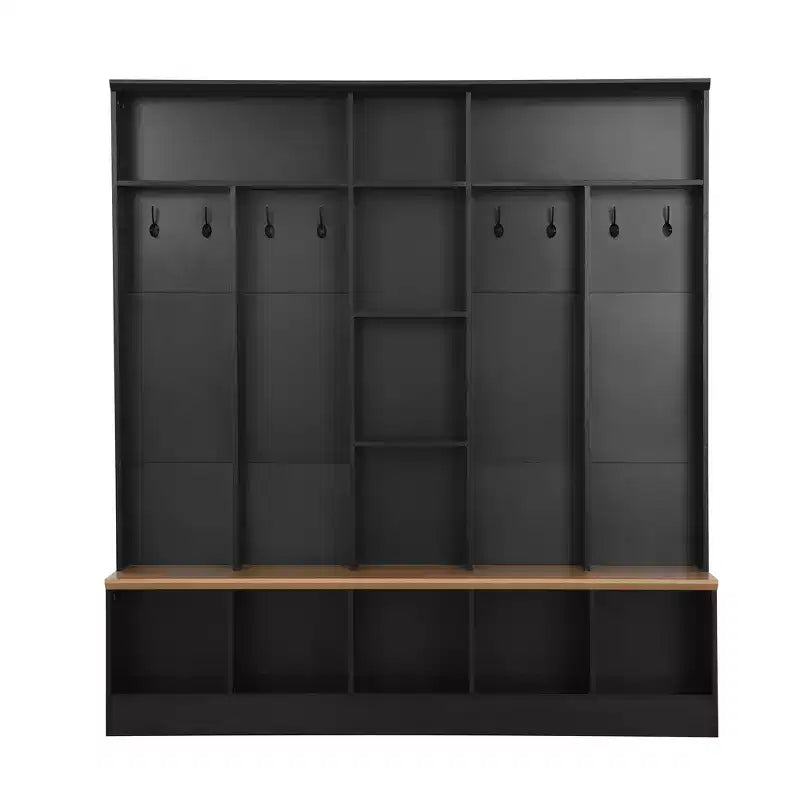 CLIHOME Wide Design Hall Tree with Storage Bench, Minimalist Shoe Cabinet with Cube Storage & Shelves
