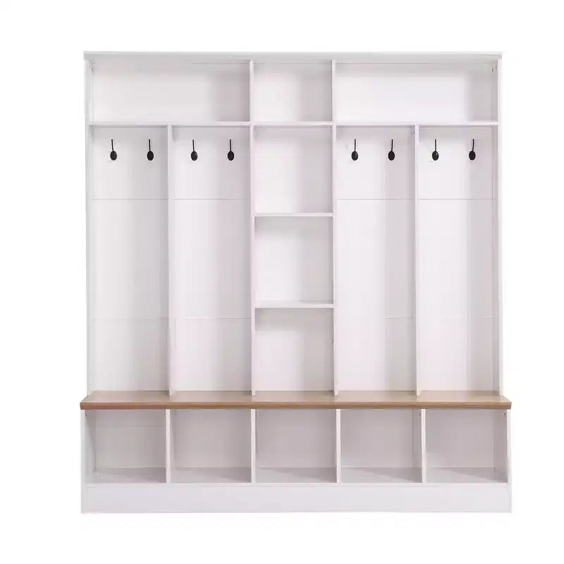 Porte-manteau large avec banc de rangement, meuble à chaussures minimaliste avec casiers de rangement et étagères