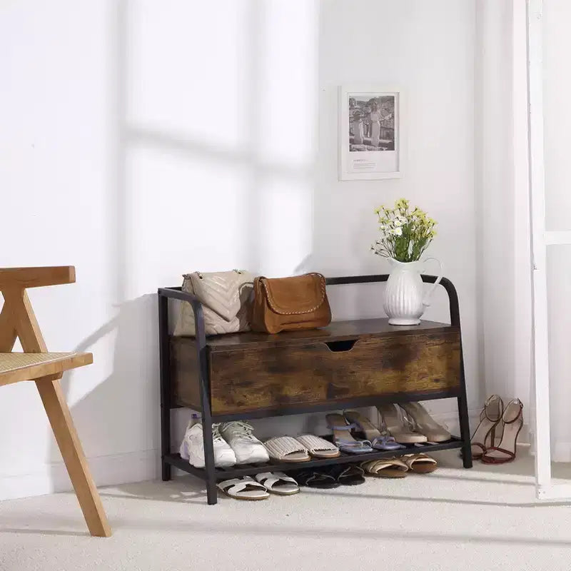 Shoe Storage Bench with Seating Entryway Storage Bench with Storage Box, Shoe Rack with Organizer Drawer Industrial Style