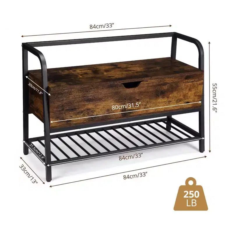 Shoe Storage Bench with Seating Entryway Storage Bench with Storage Box, Shoe Rack with Organizer Drawer Industrial Style