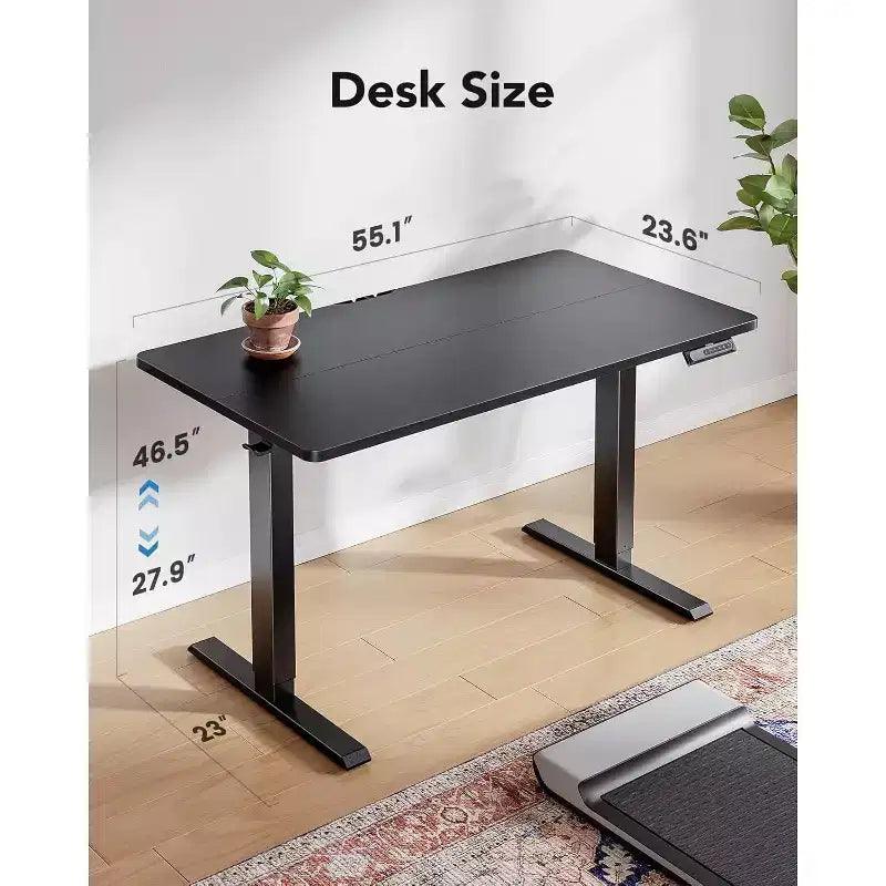 55X24 Electric Standing Desk, Adjustable Height, 4 Memory Settings, Headphone Hook for Home Office, Black