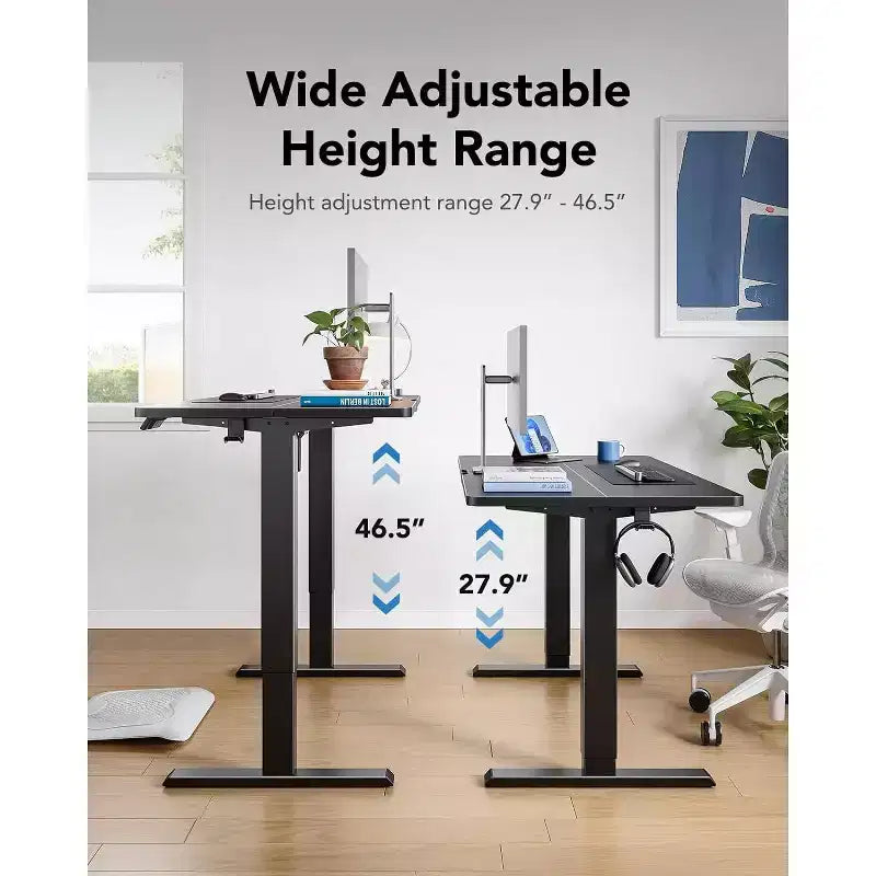 55X24 Electric Standing Desk, Adjustable Height, 4 Memory Settings, Headphone Hook for Home Office, Black