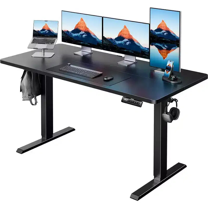 55X24 Electric Standing Desk, Adjustable Height, 4 Memory Settings, Headphone Hook for Home Office, Black