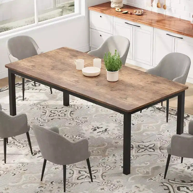 79 Dining Table 6-Person,Industrial Kitchen Table with Metal Legs, Round Corners for Dining Room