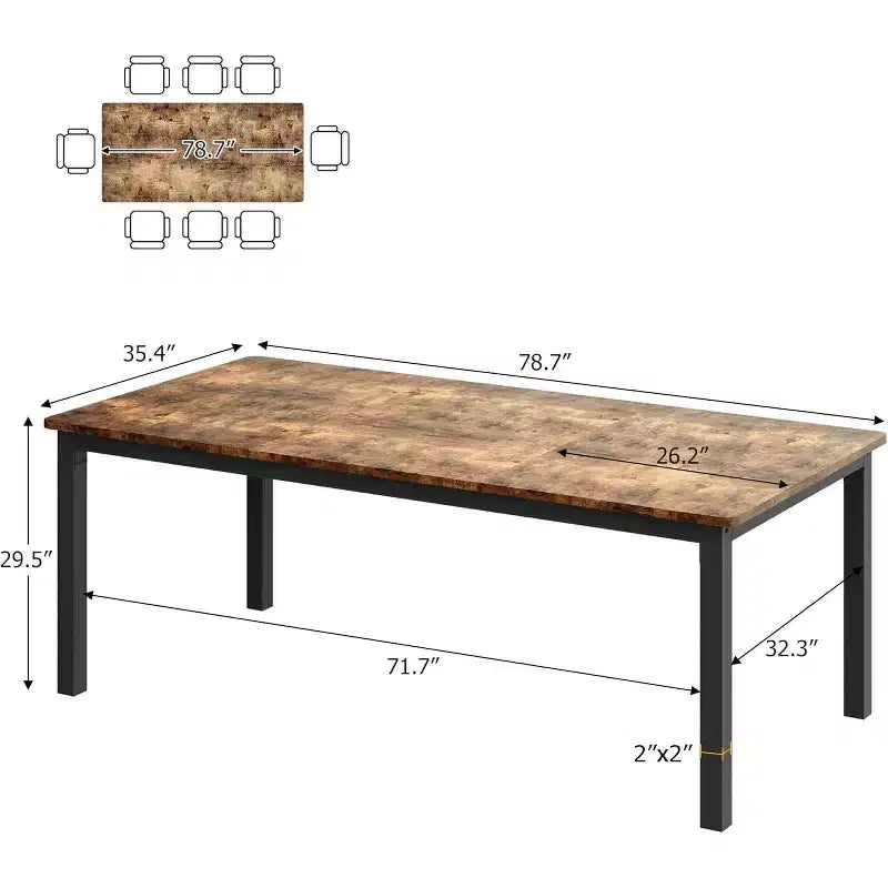 79 Dining Table 6-Person,Industrial Kitchen Table with Metal Legs, Round Corners for Dining Room