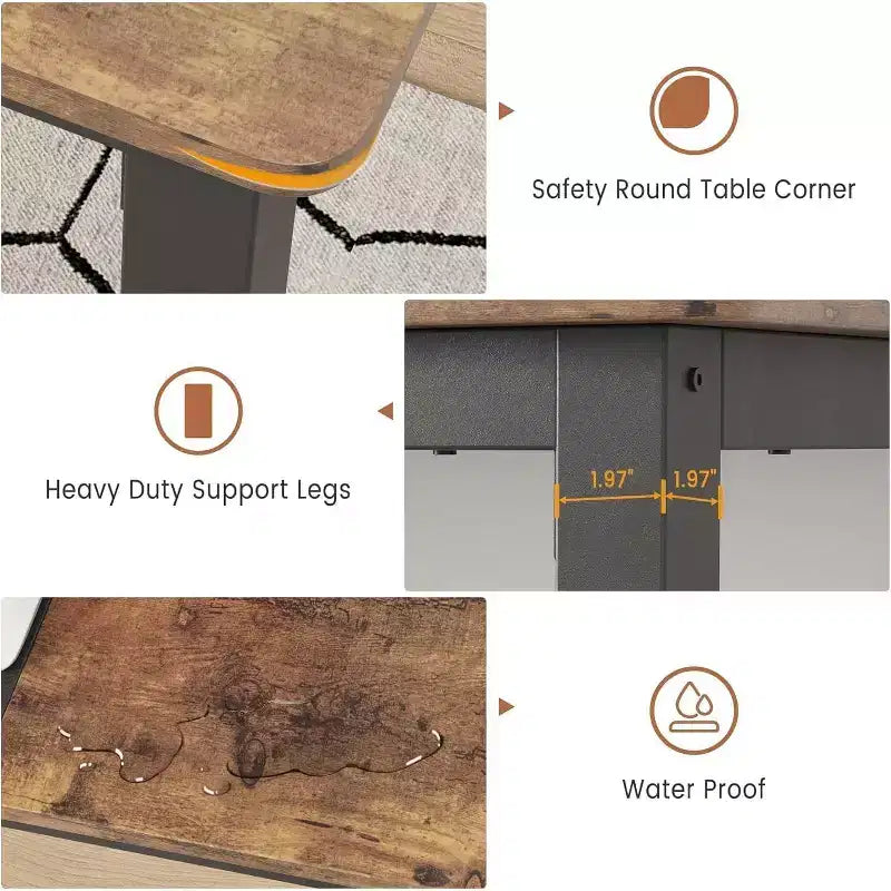 79 Dining Table 6-Person,Industrial Kitchen Table with Metal Legs, Round Corners for Dining Room