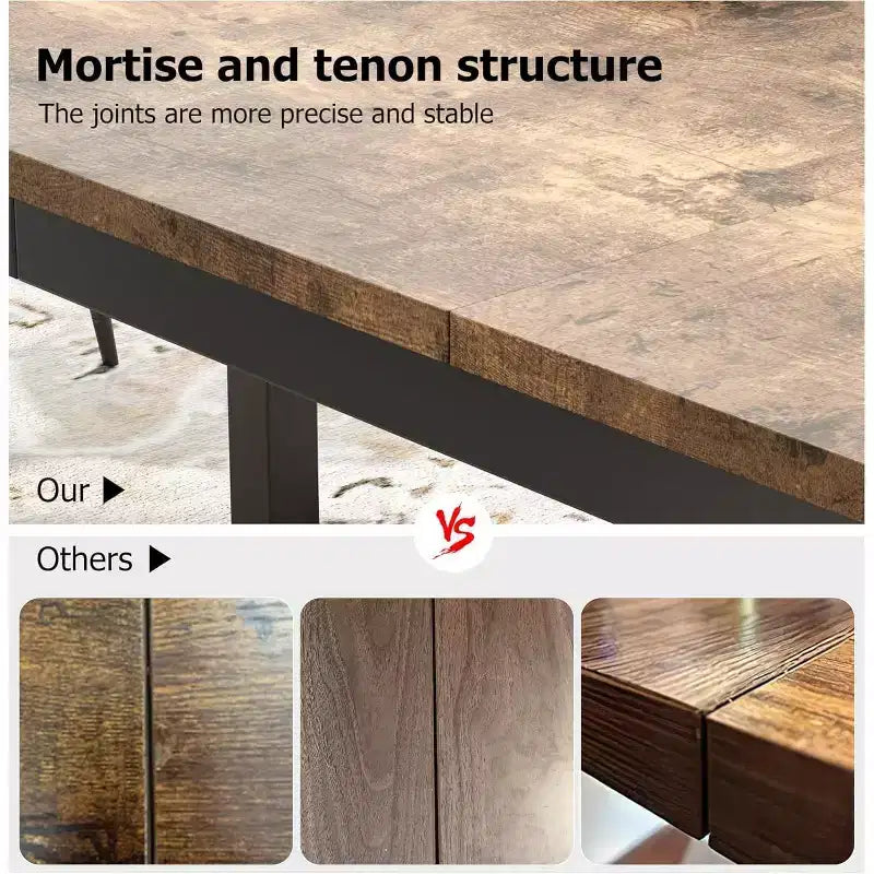 79 Dining Table 6-Person,Industrial Kitchen Table with Metal Legs, Round Corners for Dining Room