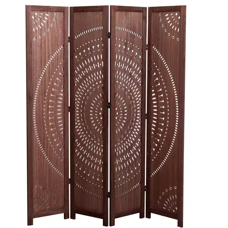Paravent 4 Panneaux en Bois Massif Marron pour Bureau à Domicile