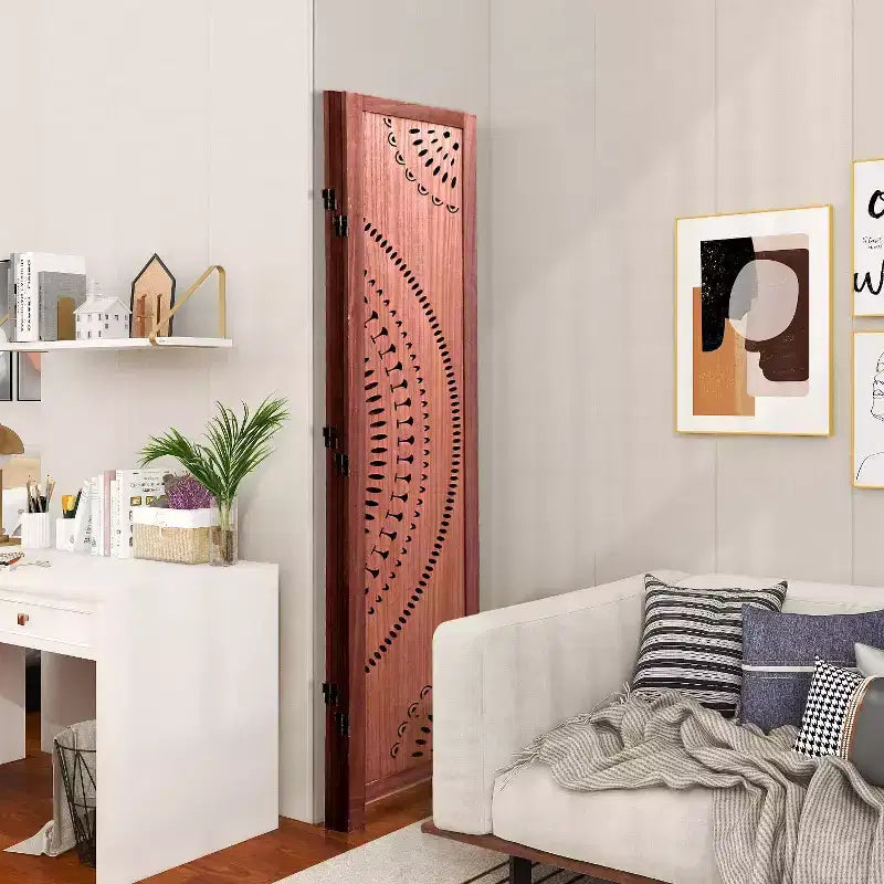 4 Panel Solid Wood Folding Room Divider Brown for Home Office