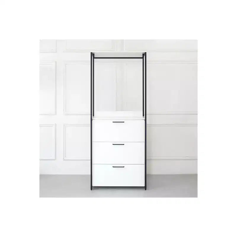 HomeStock 77.7 in.H x 31.5 in.W White Wood Composite Closet System for Universal Storage with Storage Bins