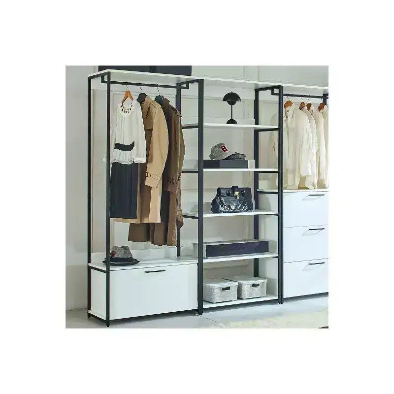 77.7 In.H x 31.5 in.W White Wood Composite Closet System for Universal Storage with Storage Bins