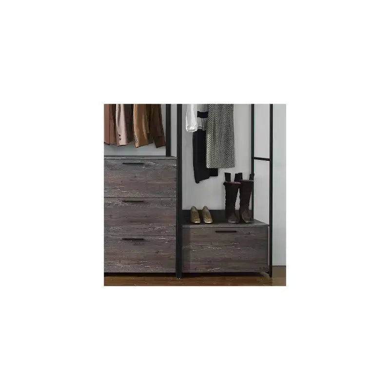 77.7 In.H x 143 in.W Black Wood Composite Closet System for Universal Storage with Storage Bins