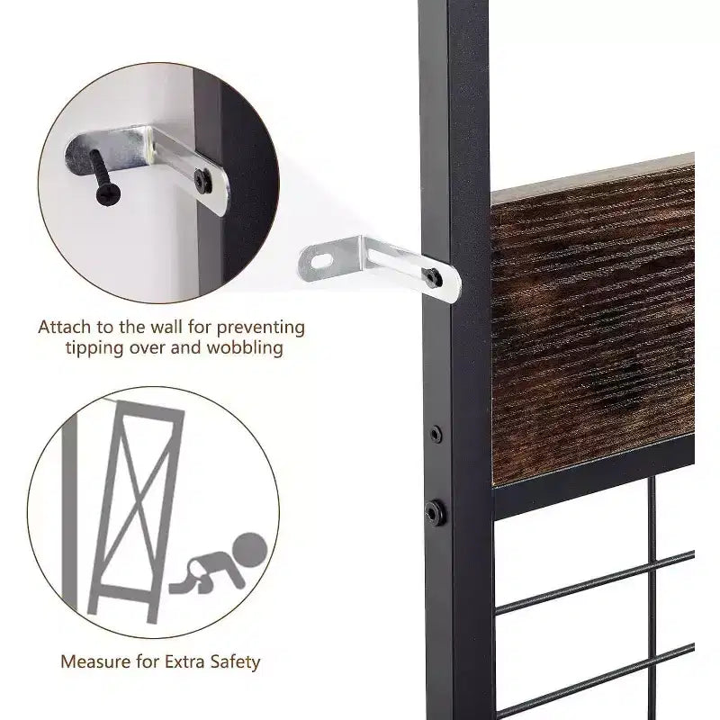 Entryway Storage Bench, 3-Tier Industrial Shoe Rack with 5 Coat Hooks, Rustic Wood Style Hall Tree for Home/Closet Organization
