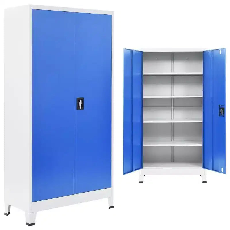 vidaXL Filing Cabinet Office Storage Cabinet for Bedroom Metal Gray and Blue - 35.4 x 15.7 x 70.9