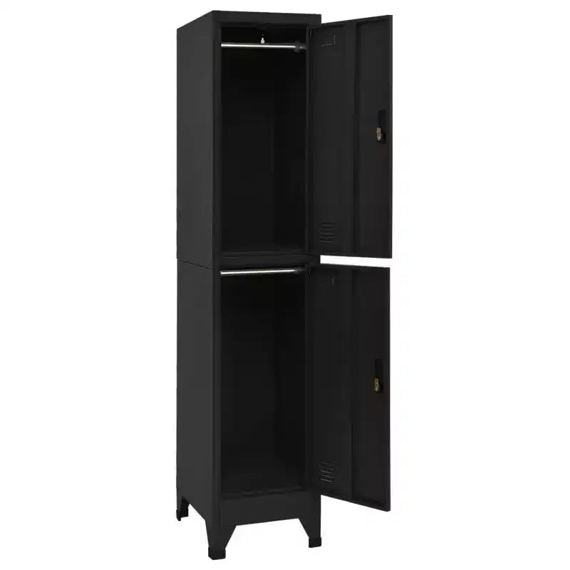 Locker Grey Steel Large Locker Cabinet Rectangular Industrial - Black With 2 lockers