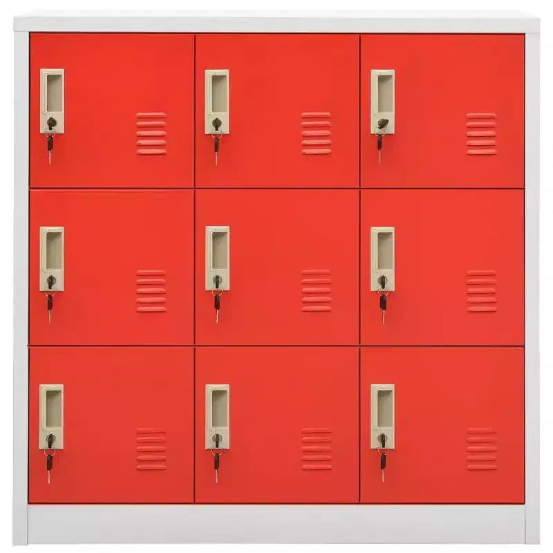 vidaXL Locker Cabinet - Modern Design Steel Storage Organizer with 9 Lockers - Suitable for Schools, Offices and Homes - Gray and Red