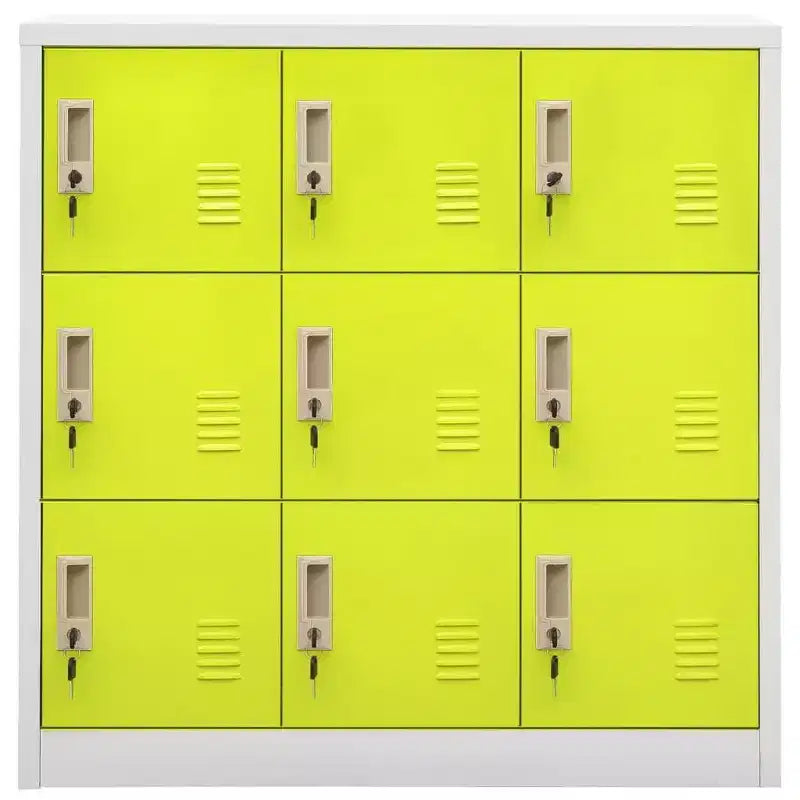 vidaXL Steel Locker Cabinet with 9 Lockers - Gray and Green, 35.4x17.7x36.4, Secure Storage Organizer for Schools, Offices, and Home