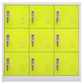 vidaXL Steel Locker Cabinet with 9 Lockers - Gray and Green, 35.4x17.7x36.4, Secure Storage Organizer for Schools, Offices, and Home
