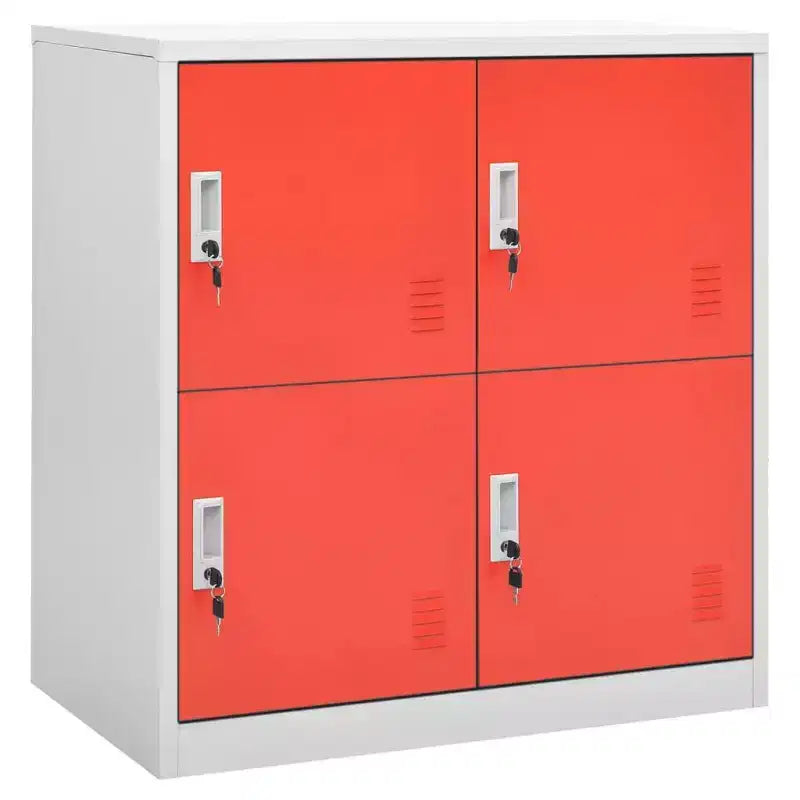 vidaXL Locker Cabinet Set of 2 Light Grey and Red Steel Medium - Light Gray and Red with 4 Lockers 2-Pack