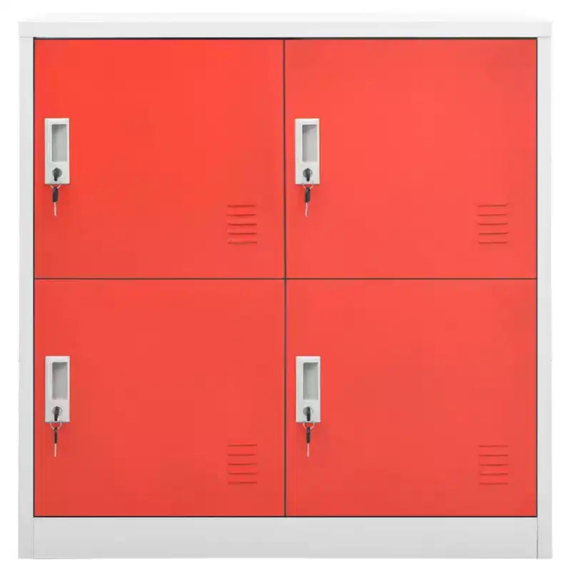 Locker Cabinet Set of 2 Light Grey and Red Steel Medium - Light Gray and Red with 4 Lockers 2-Pack