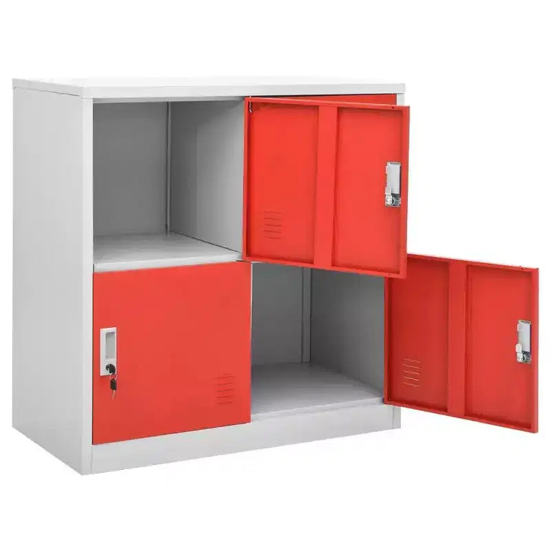 Locker Cabinet Set of 2 Light Grey and Red Steel Medium - Light Gray and Red with 4 Lockers 2-Pack