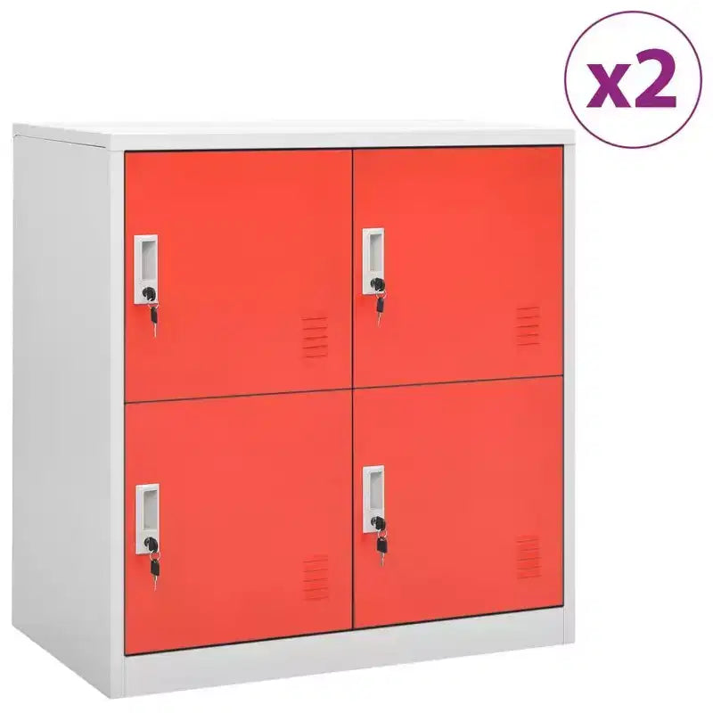 Locker Cabinet Set of 2 Light Grey and Red Steel Medium - Light Gray and Red with 4 Lockers 2-Pack