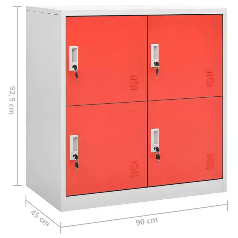 Locker Cabinet Set of 2 Light Grey and Red Steel Medium - Light Gray and Red with 4 Lockers 2-Pack